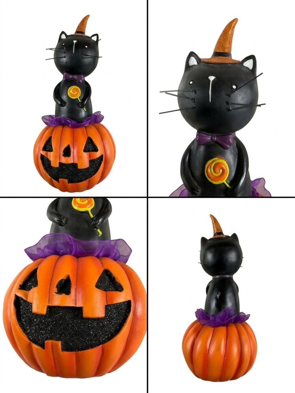 Black Cat Pumpkin Halloween Figurine Costume Decoration - Orange & Purple
